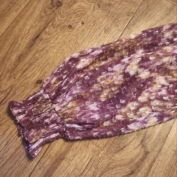 7 For All Mankind Silk Blend Metallic Mock Neck With Ties Blouse Size S NWT - Picture 4 of 6